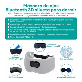 Foto 5 | Gafas Para Dormir Belug Bluetooth Con Auriculares Gris