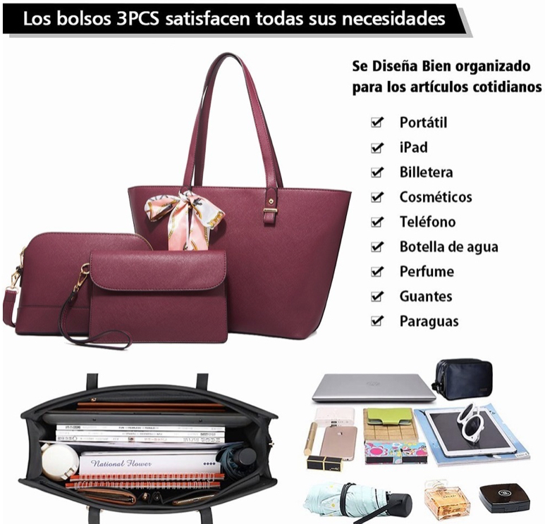 Foto 3 | Set de  Bolsa Funbu color Vino 3 Piezas