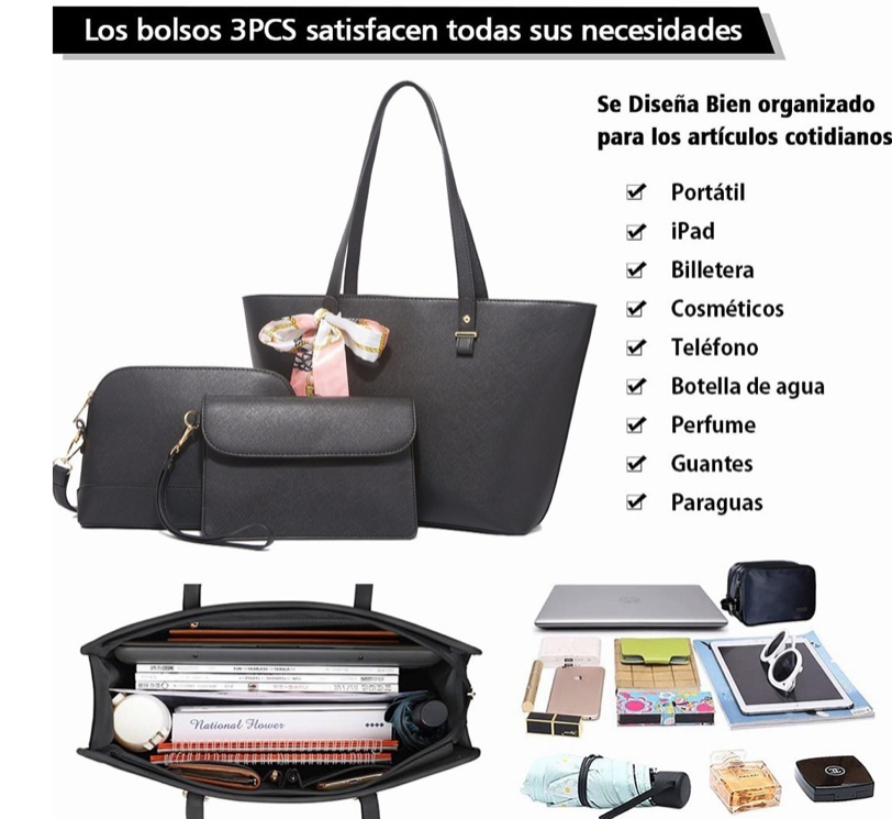 Foto 4 pulgar | Set de Bolsa Funbu color Negro 3 Piezas