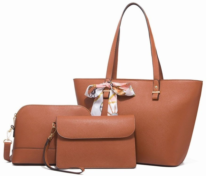 Set De Tote Bolsa Para Laptop 3pcs De Cuero Mujer Café
