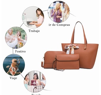 Foto 2 | Set De Tote Bolsa Para Laptop 3pcs De Cuero Mujer Café