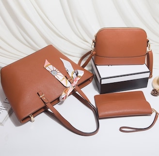 Foto 4 | Set De Tote Bolsa Para Laptop 3pcs De Cuero Mujer Café
