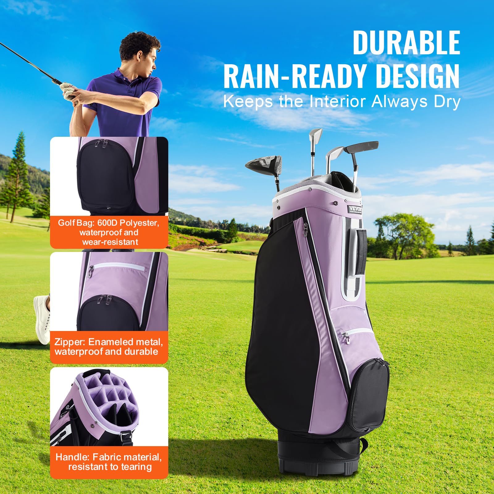 Foto 3 | Bolsa Para Carrito De Golf Vevor Con Organizador De 14 Posiciones En La Parte Superior, Negro Y Morado - Venta Inte