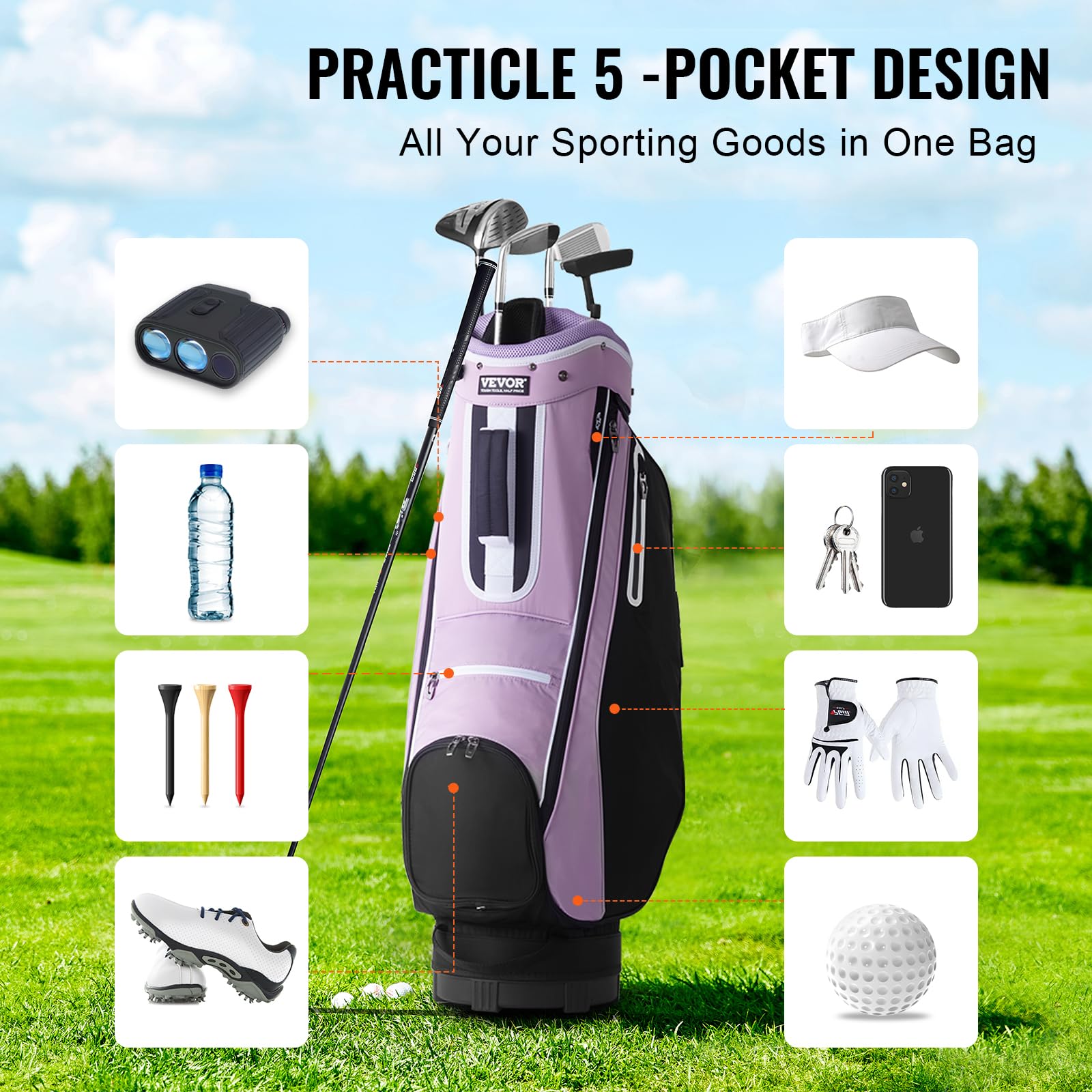 Foto 4 | Bolsa Para Carrito De Golf Vevor Con Organizador De 14 Posiciones En La Parte Superior, Negro Y Morado - Venta Inte