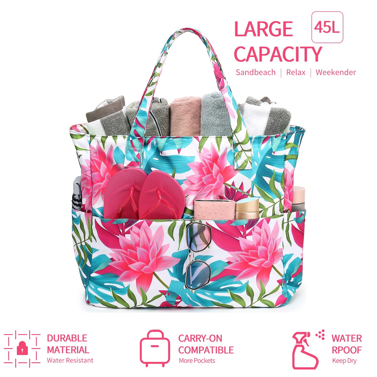 Foto 4 | Bolsa De Playa Ledaou Impermeable Y Resistente A La Arena Para Mujer Lotus - Venta Internacional.