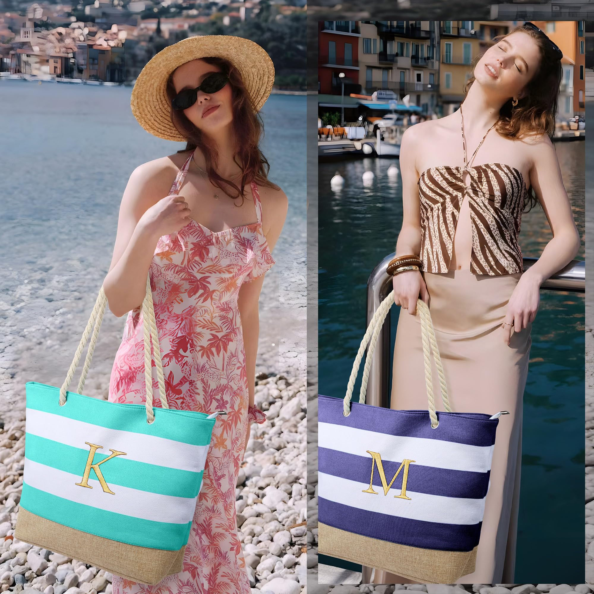 Foto 3 pulgar | Bolsa De Playa Yoolife De Lona Impermeable Con Monograma Para Mujer - Venta Internacional.