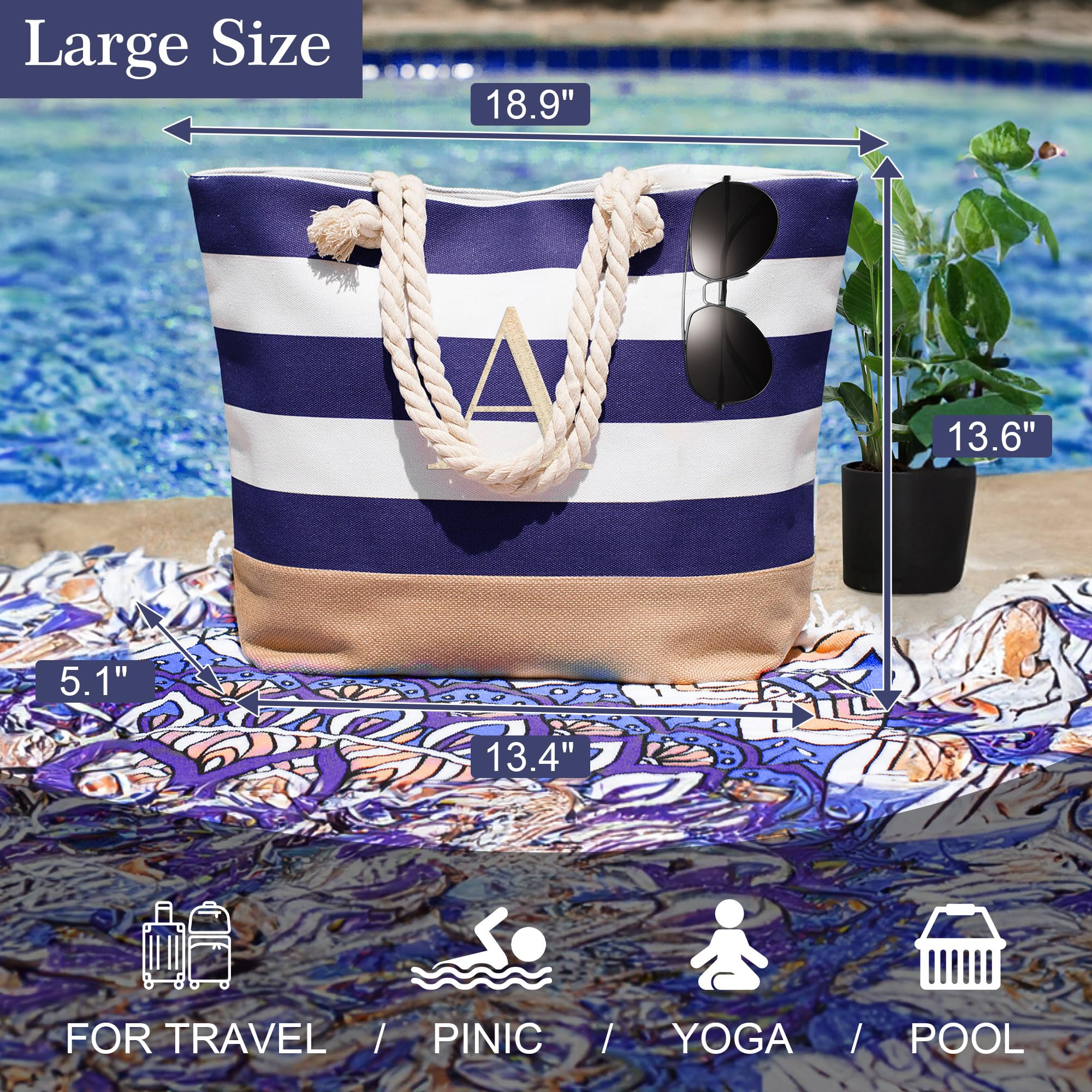 Foto 4 pulgar | Bolsa De Playa Yoolife De Lona Impermeable Con Monograma Para Mujer - Venta Internacional.