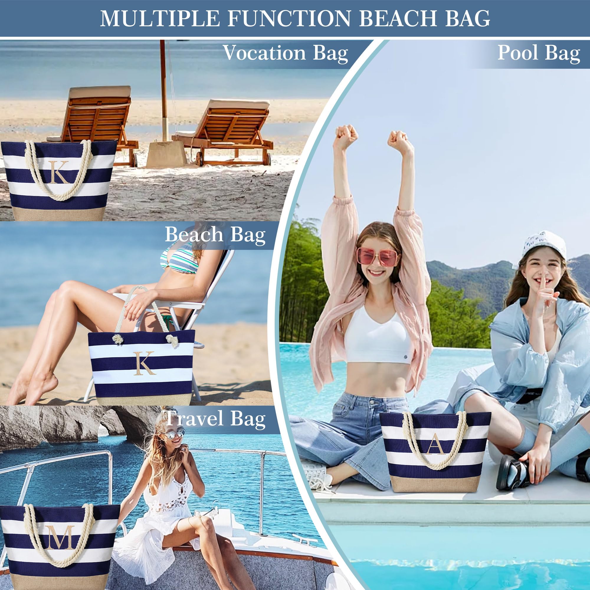 Foto 5 | Bolsa De Playa Yoolife De Lona Impermeable Con Monograma Para Mujer - Venta Internacional.