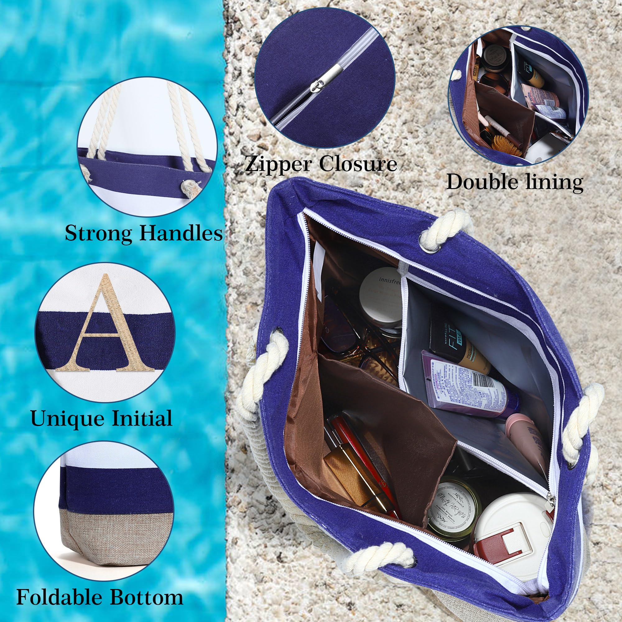 Foto 6 | Bolsa De Playa Yoolife De Lona Impermeable Con Monograma Para Mujer - Venta Internacional.