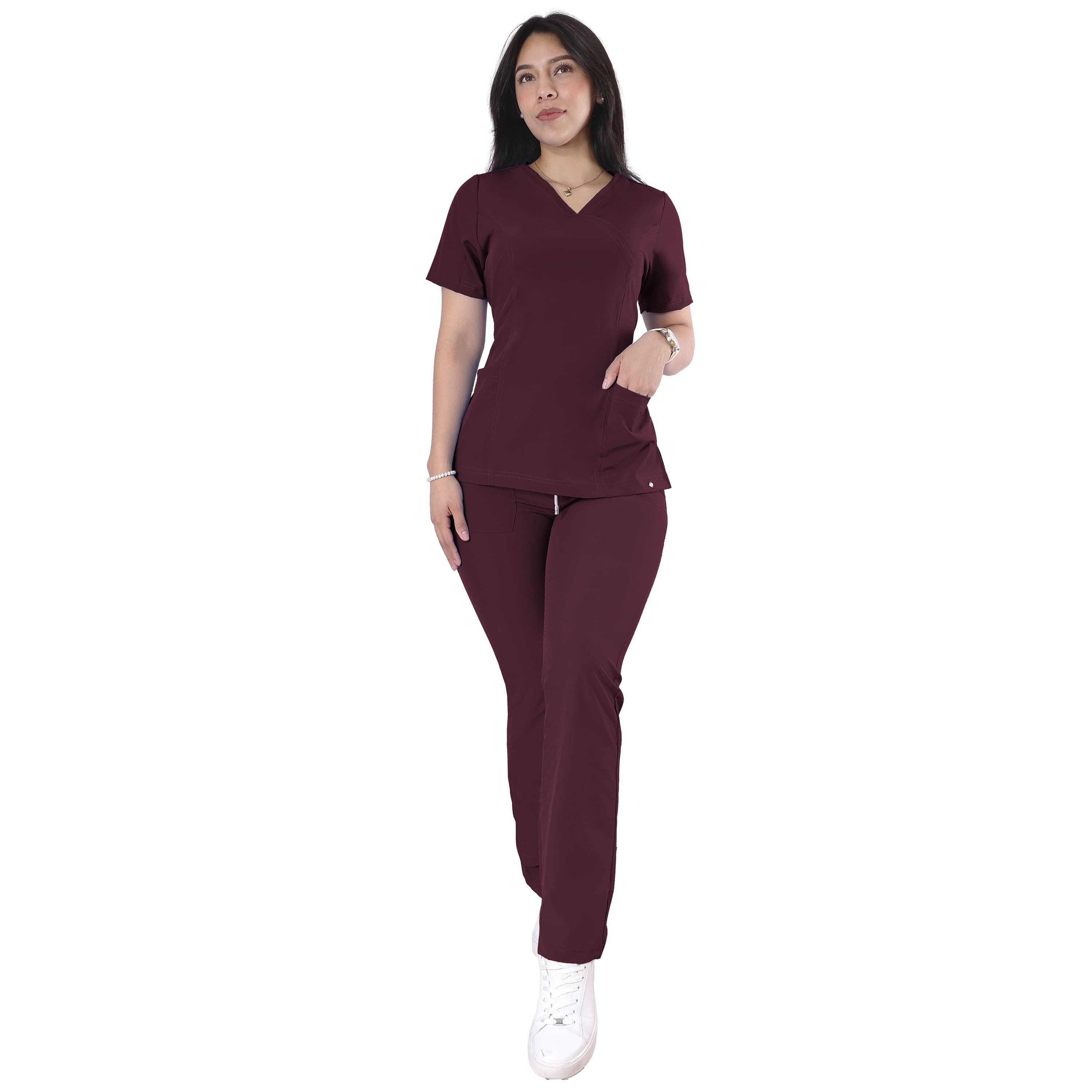 Foto 2 pulgar | Conjunto Quirúrgico Tinto para Mujer
