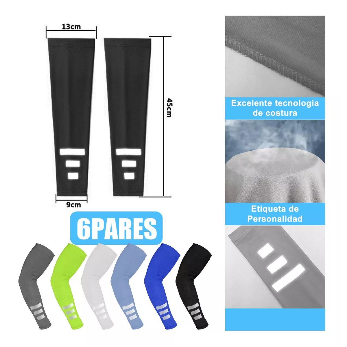 Foto 4 pulgar | 6 Pares Mangas Protectoras Para Sol, Deporte Con Reflejante Eo Safe Imports Esi-17500 Multicolor
