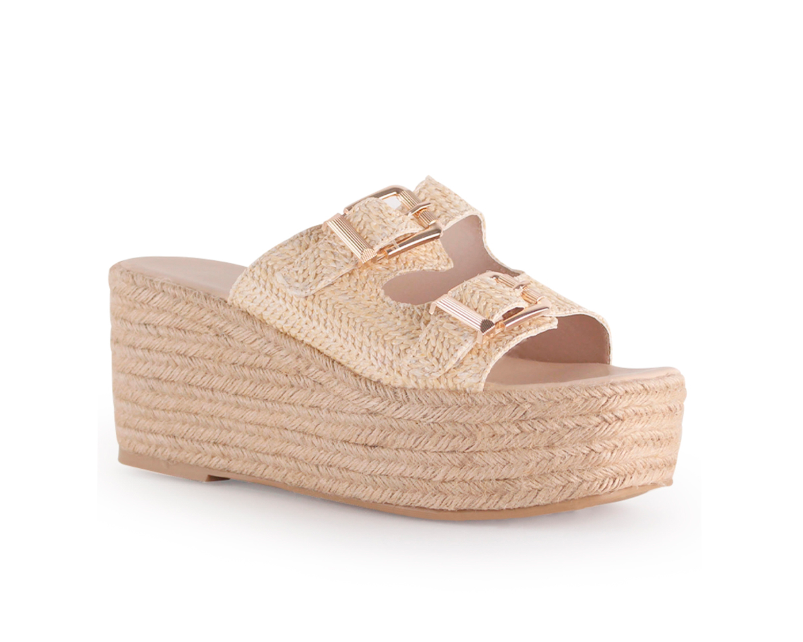 Alpargatas Color Beige Hebillas Material Sintético