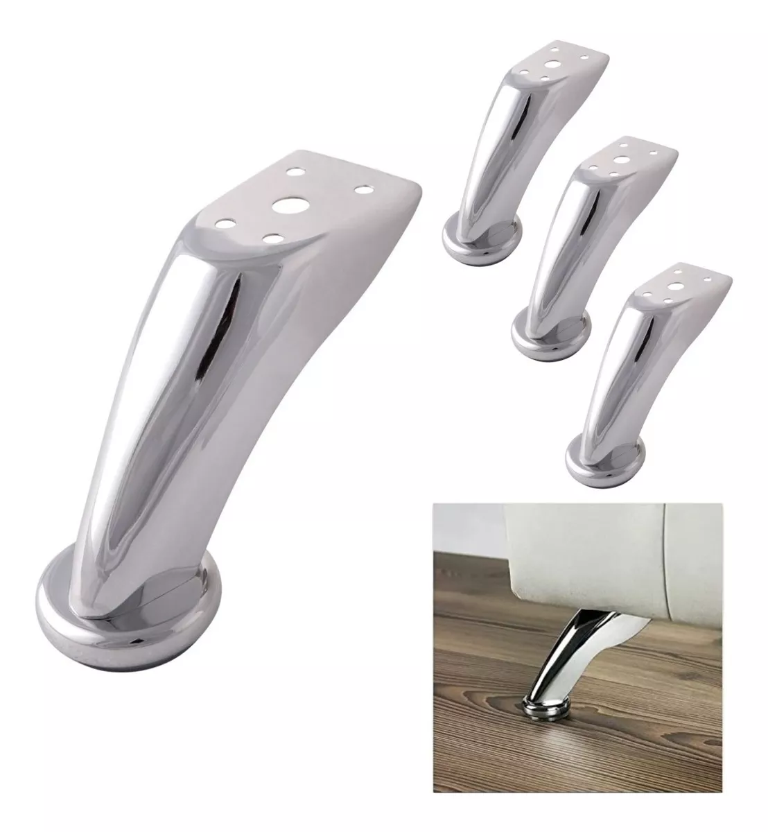 Foto 2 | Patas Para Sofá Mueble Cama Curvas Cromo C/tornillos 4 Pzas Plata