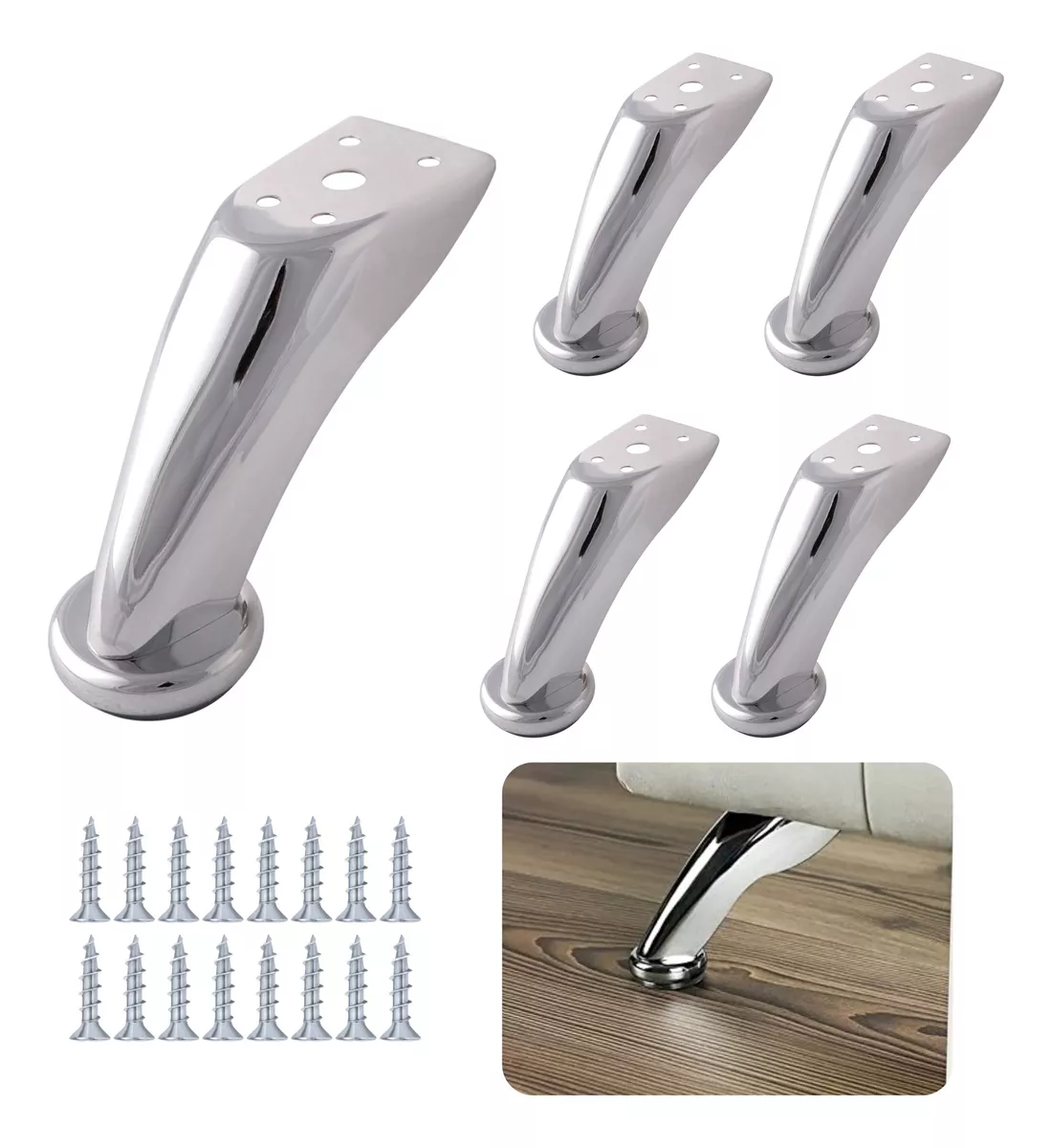 Foto 5 | Patas Para Sofá Mueble Cama Curvas Cromo C/tornillos 4 Pzas Plata