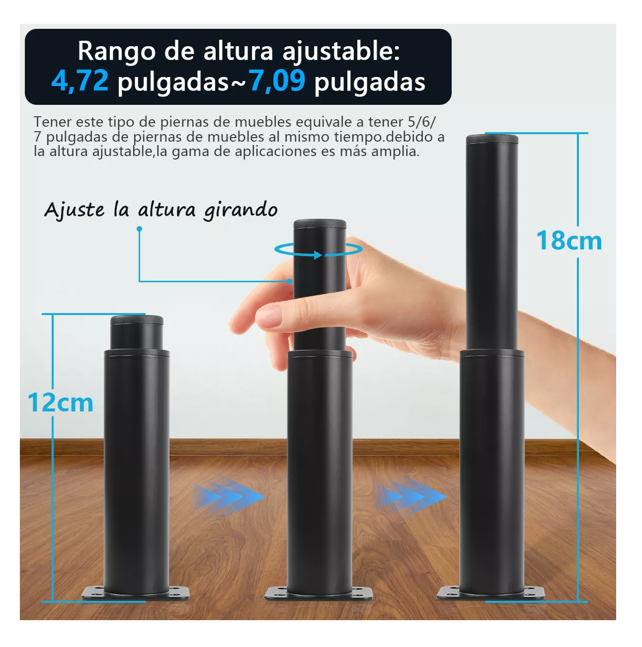 Foto 3 pulgar | Patas para Muebles Belug Ajustable 8-12 cm 4 Piezas Negro