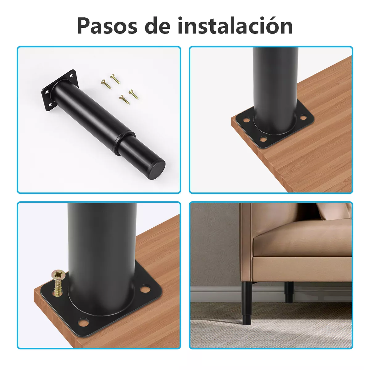 Foto 5 pulgar | Patas para Muebles Belug Ajustable 8-12 cm 4 Piezas Negro