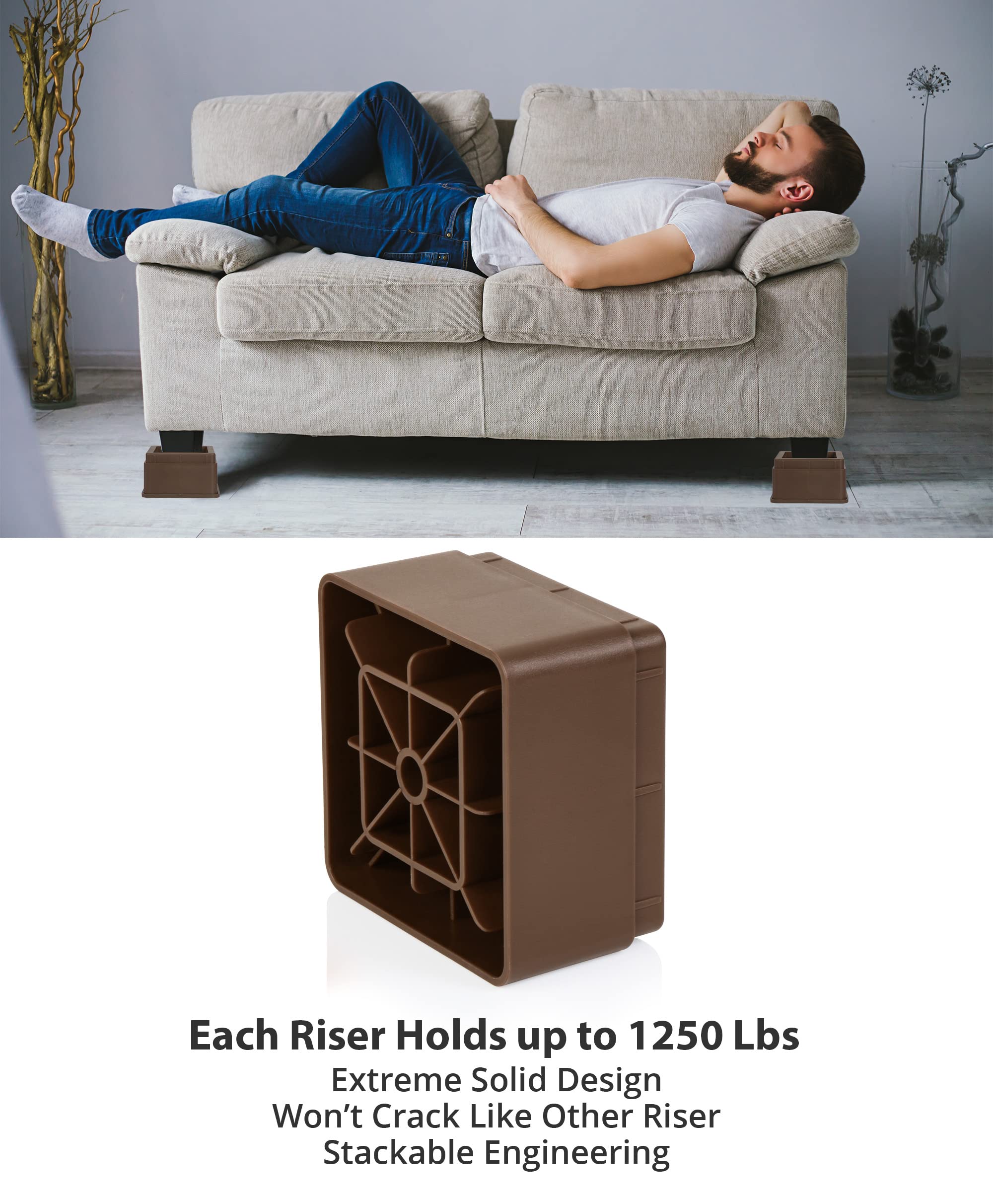 Foto 6 | Bed Risers Utopia Bedding De 5 Cm, Paquete De 4 Unidades, Espuma Antideslizante, Color Marrón - Venta Internacional.