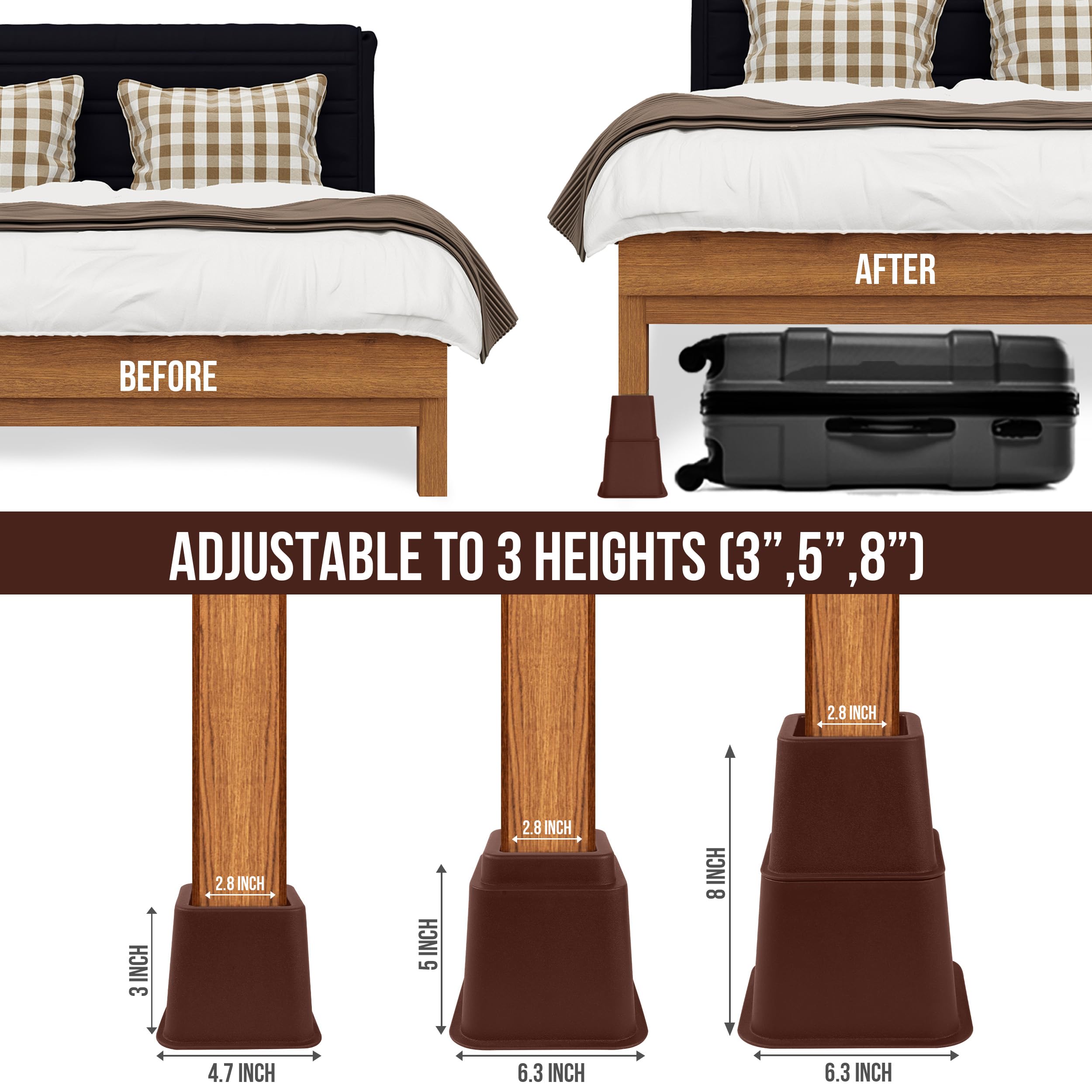 Foto 5 | Cama Ajustable Furniture Risers Utopia Bedding De 3, 5 U 8 Pulgadas - Venta Internacional.