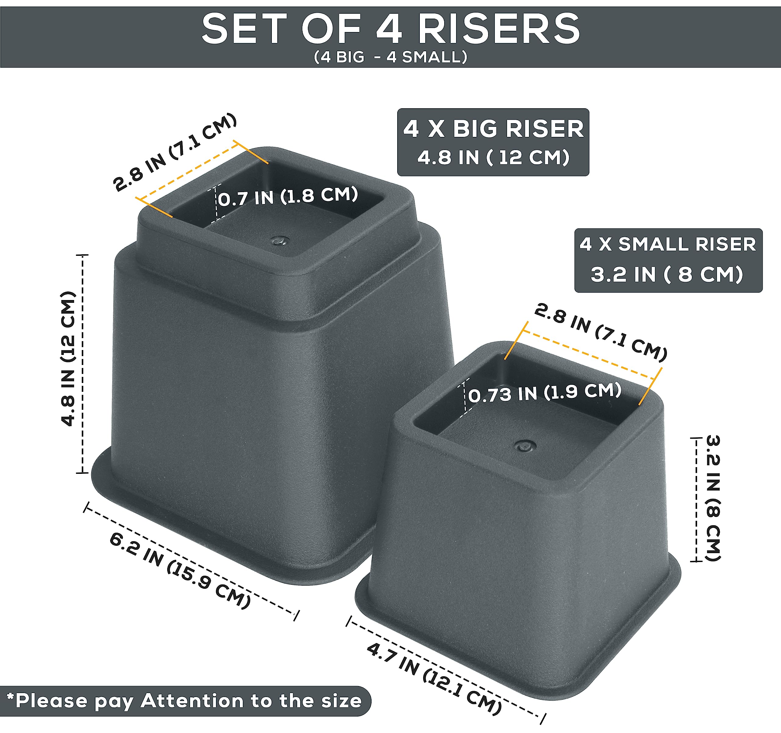 Foto 6 pulgar | Cama Ajustable Furniture Risers Utopia Bedding De 3, 5 U 8 Pulgadas (juego De 4 Elevadores, Gris) - Venta Internacional.