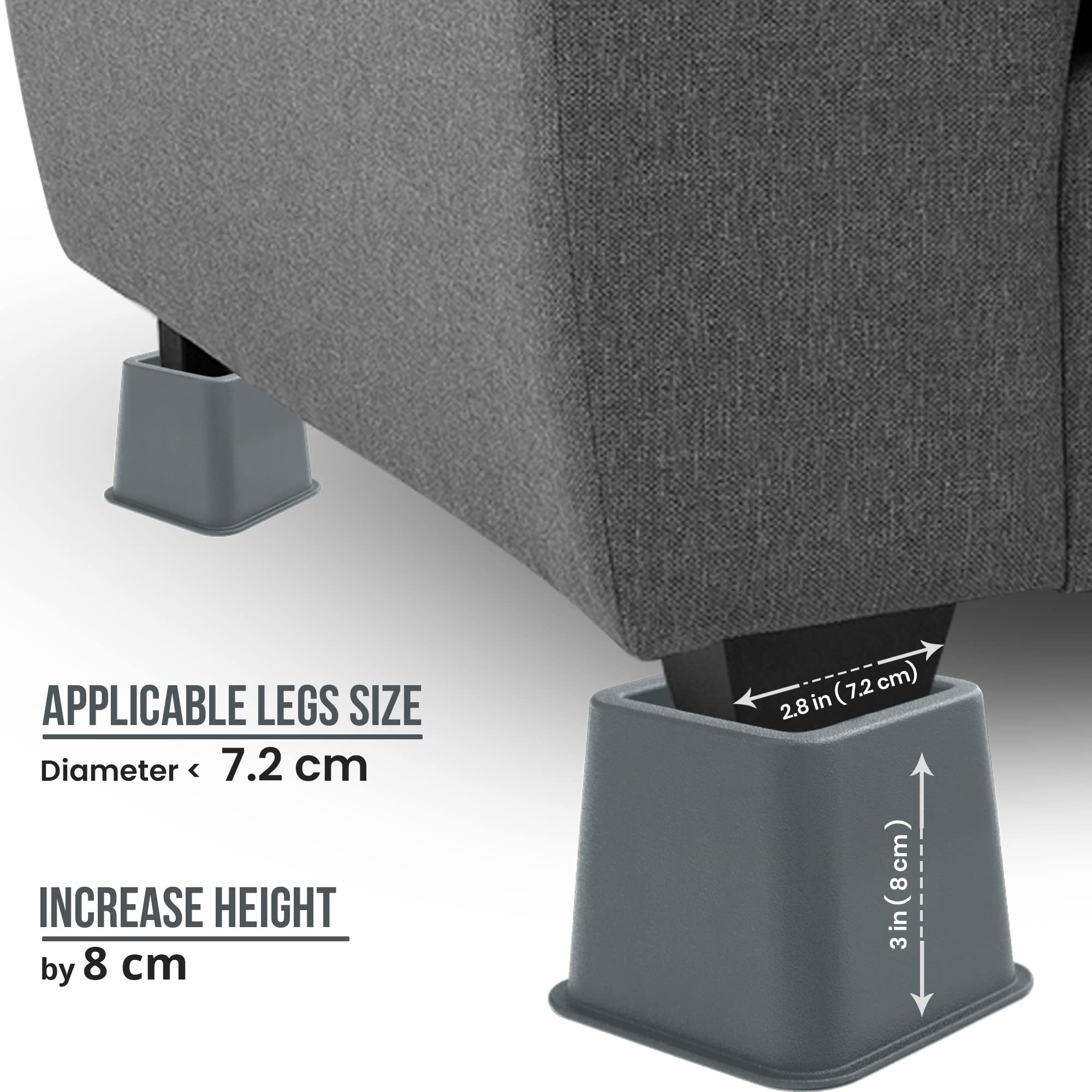 Foto 8 pulgar | Cama Ajustable Furniture Risers Utopia Bedding De 3, 5 U 8 Pulgadas (juego De 4 Elevadores, Gris) - Venta Internacional.