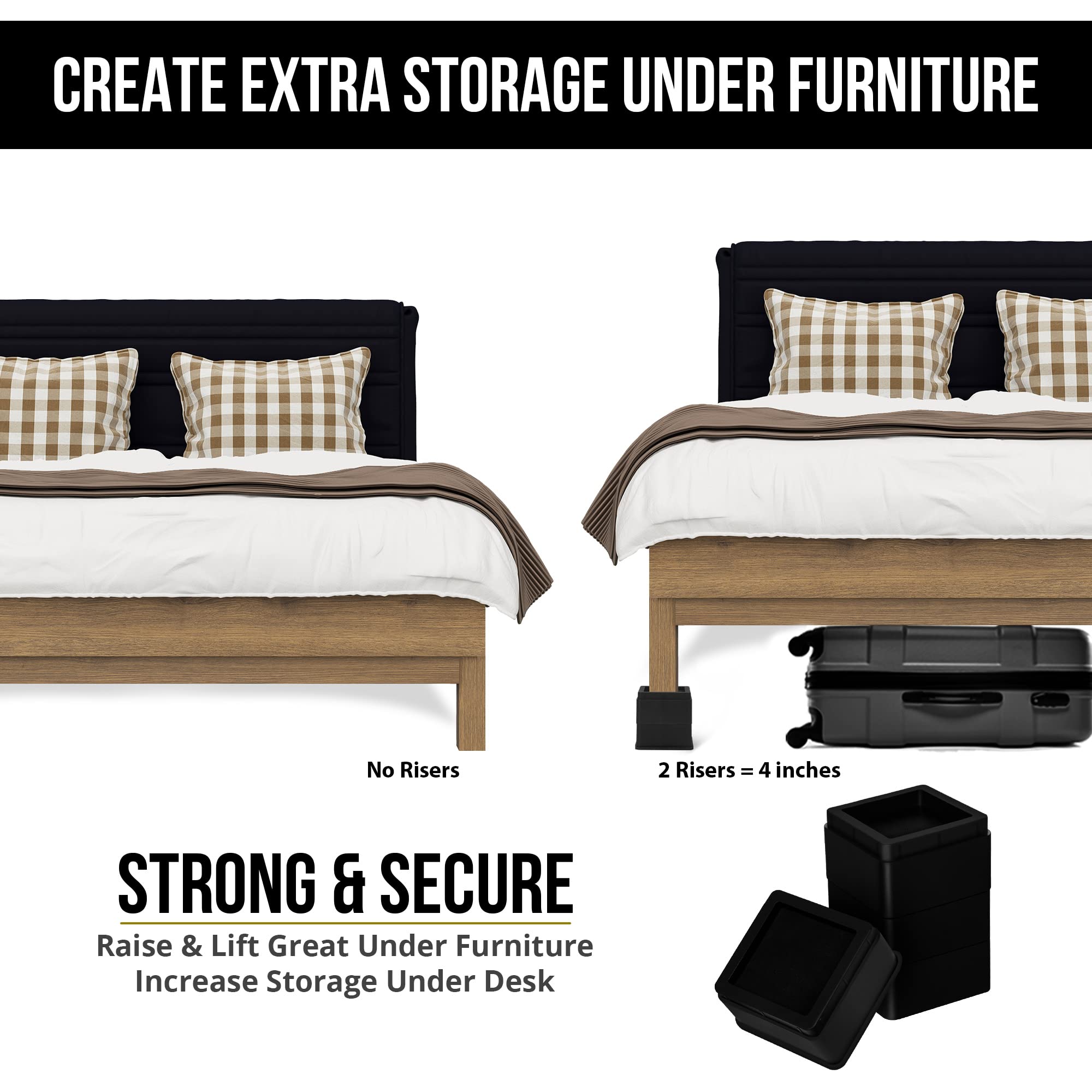 Foto 5 pulgar | Bed Risers Utopia Bedding De 5 Cm, Paquete De 4 Para Sofá, Cama, Mesa - Venta Internacional.
