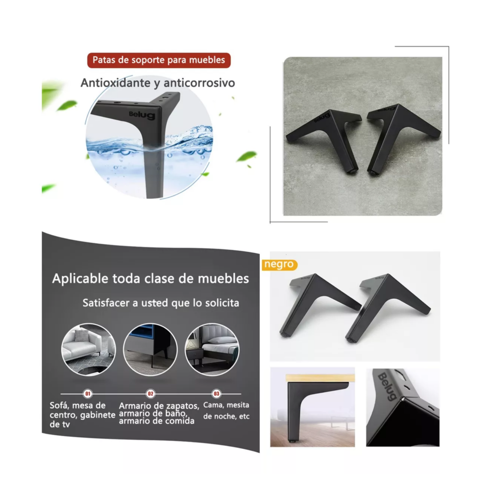 Foto 3 | Patas De Muebles Elevadores De Cama Sofá Apilables 4 Pz 10 Cm, Negro Belug