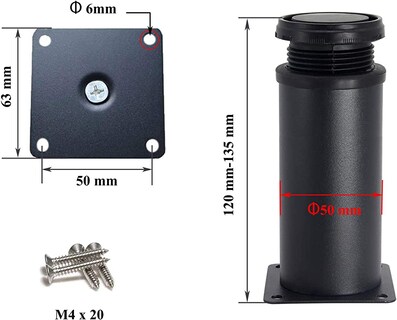 Foto 2 | Pata De Mueble Jieyou Negra Ajustable De Acero Inoxidable De 120 Mm - Venta Internacional.