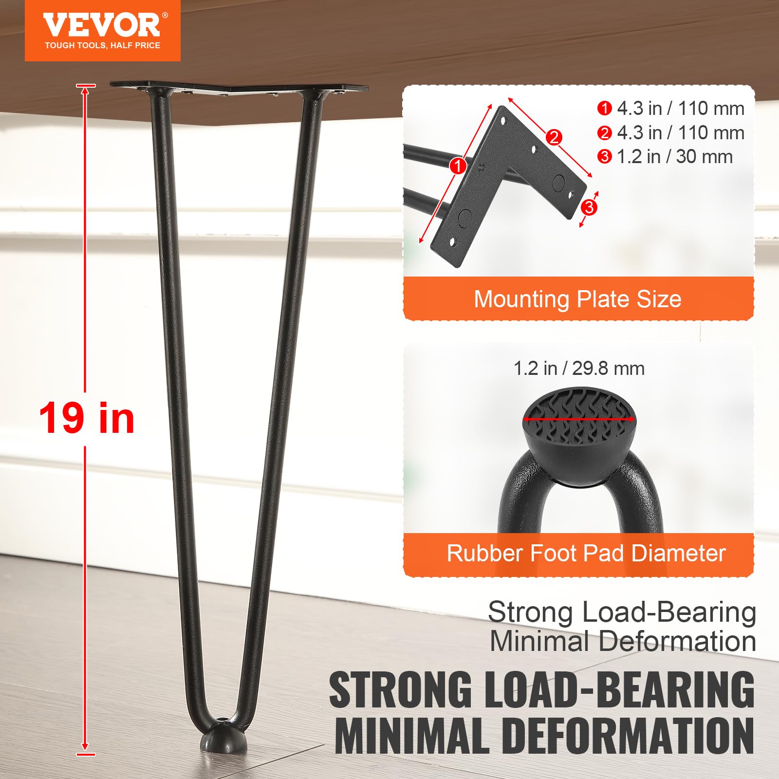 Foto 3 pulgar | Patas Para Muebles Vevor 19 En Forma De Horquilla De Metal, 500 Libras, 4 Unidades, Color Negro - Venta Internacional.