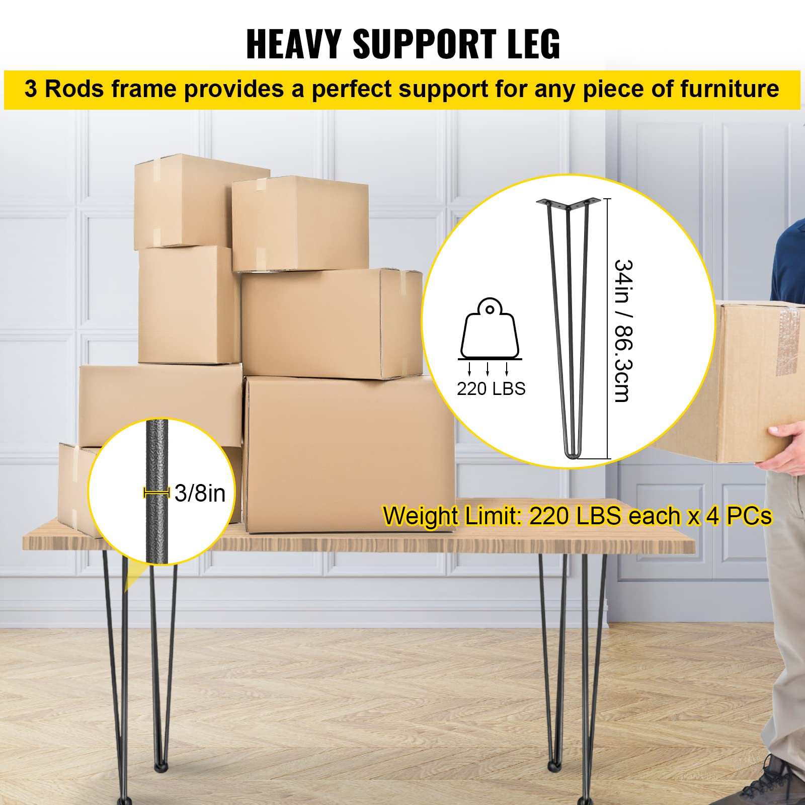 Foto 4 pulgar | Patas De Mesa Vevor Hairpin, 34 Cm, Acero Al Carbono Negro, Juego De 4 - Venta Internacional.