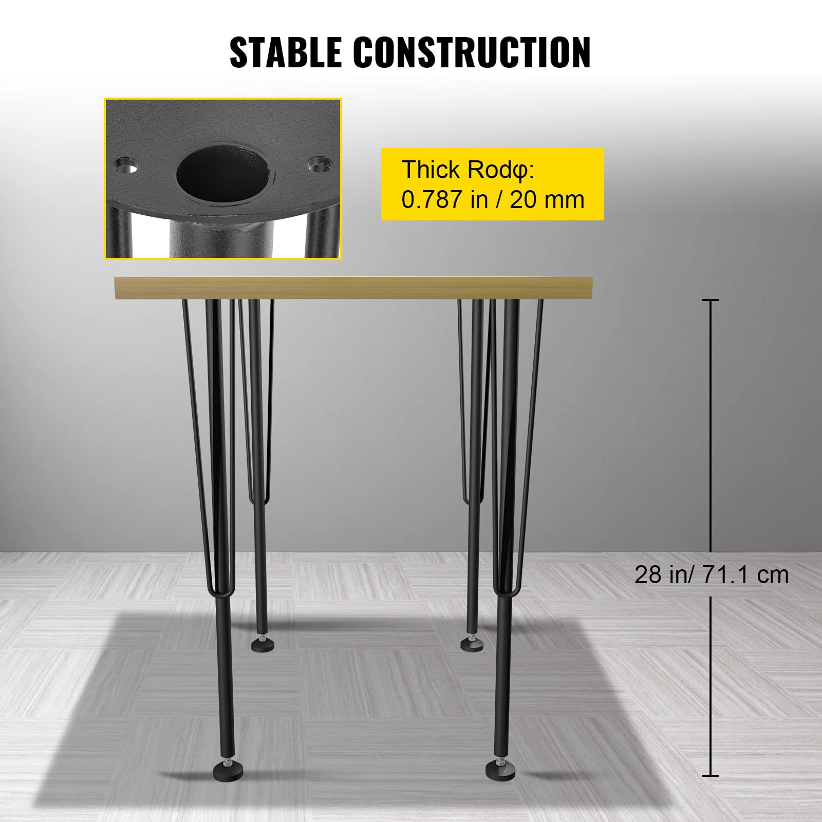 Foto 3 | Patas De Mesa Vevor Hairpin De 71 Cm, Juego De 4 Unidades, Resistentes, Negras - Venta Internacional.