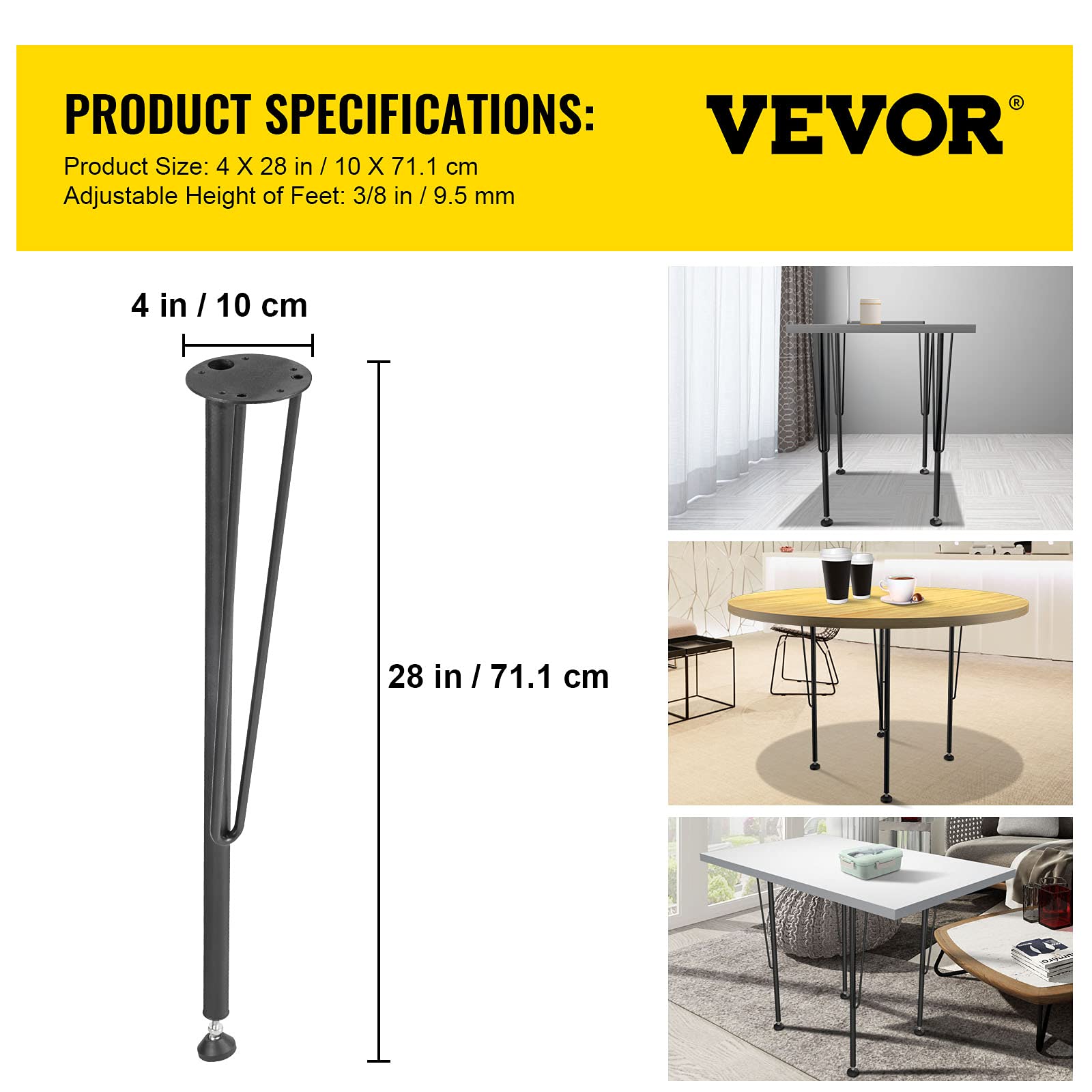 Foto 7 | Patas De Mesa Vevor Hairpin De 71 Cm, Juego De 4 Unidades, Resistentes, Negras - Venta Internacional.