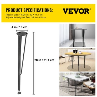 Foto 7 | Patas De Mesa Vevor Hairpin De 71 Cm, Juego De 4 Unidades, Resistentes, Negras - Venta Internacional.