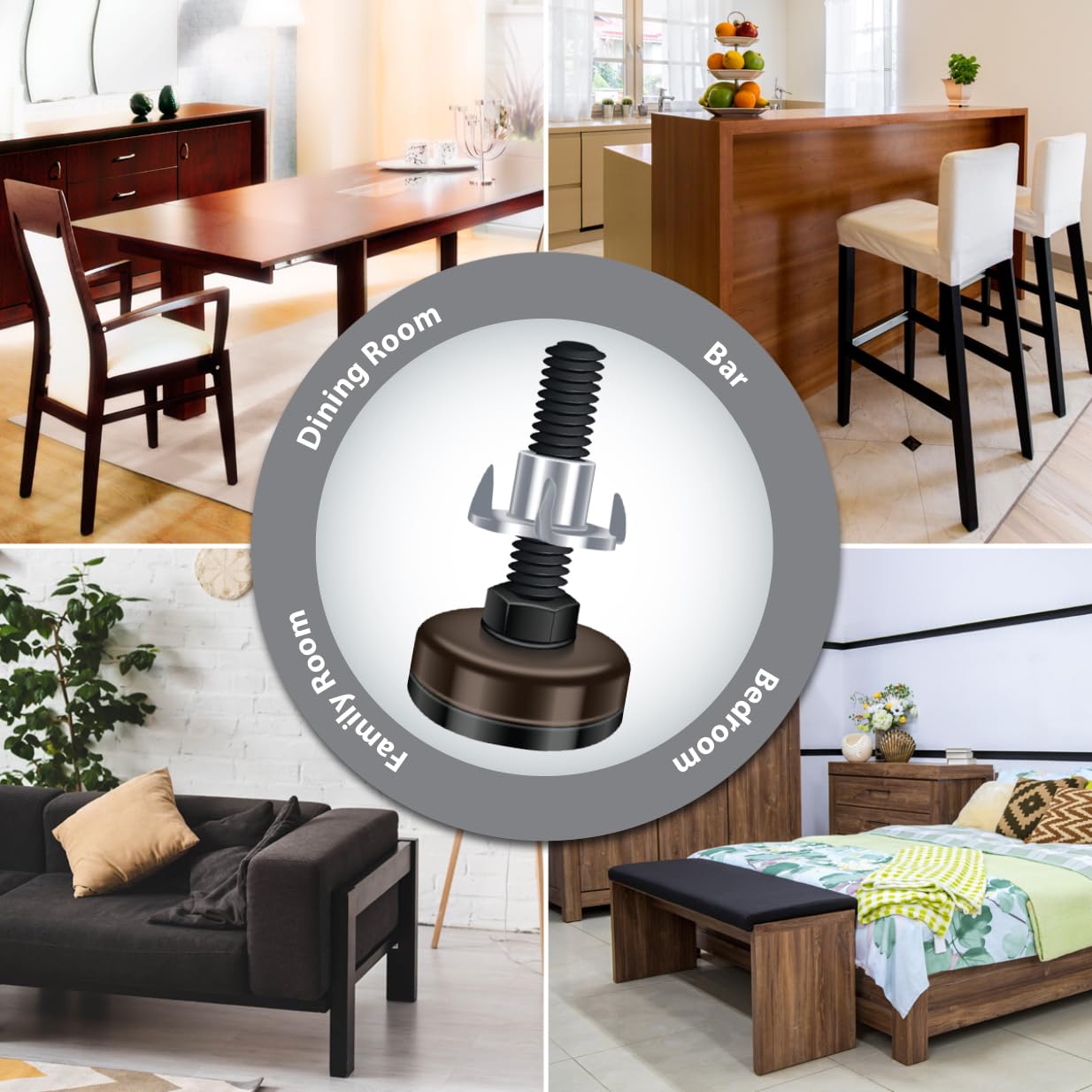 Foto 7 | Niveladores Ajustables Para Muebles Saffire  Color Marrón Oscuro (paquete De 8) - Venta Internacional.