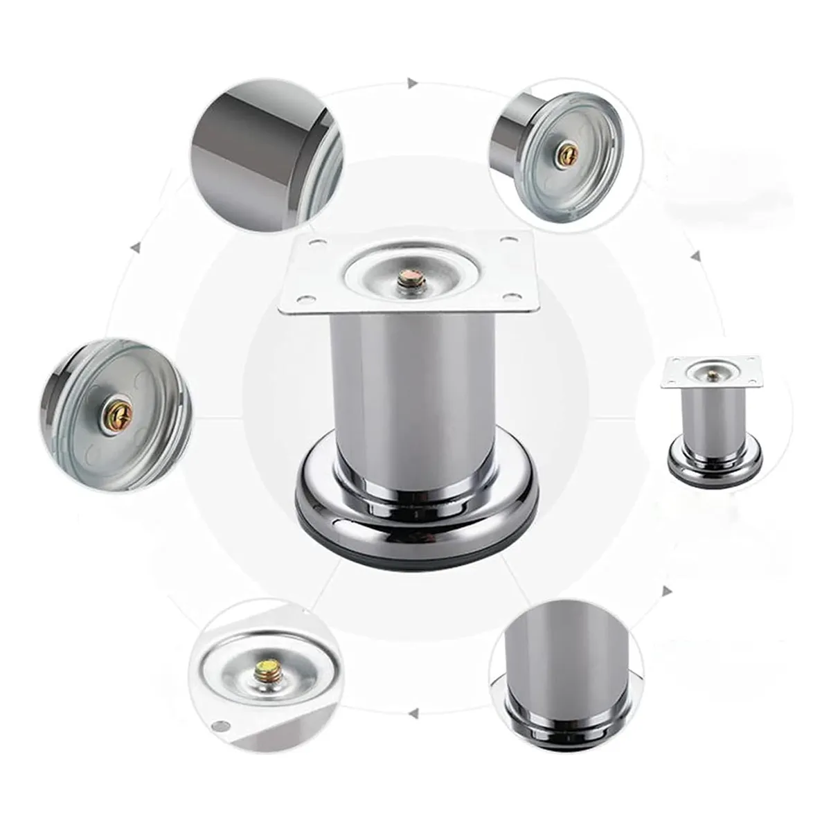 Foto 4 pulgar | 4 Piezas Pata Para Sofá Belug  Acero Redonda 10cm Cromo C/tornillos Plata