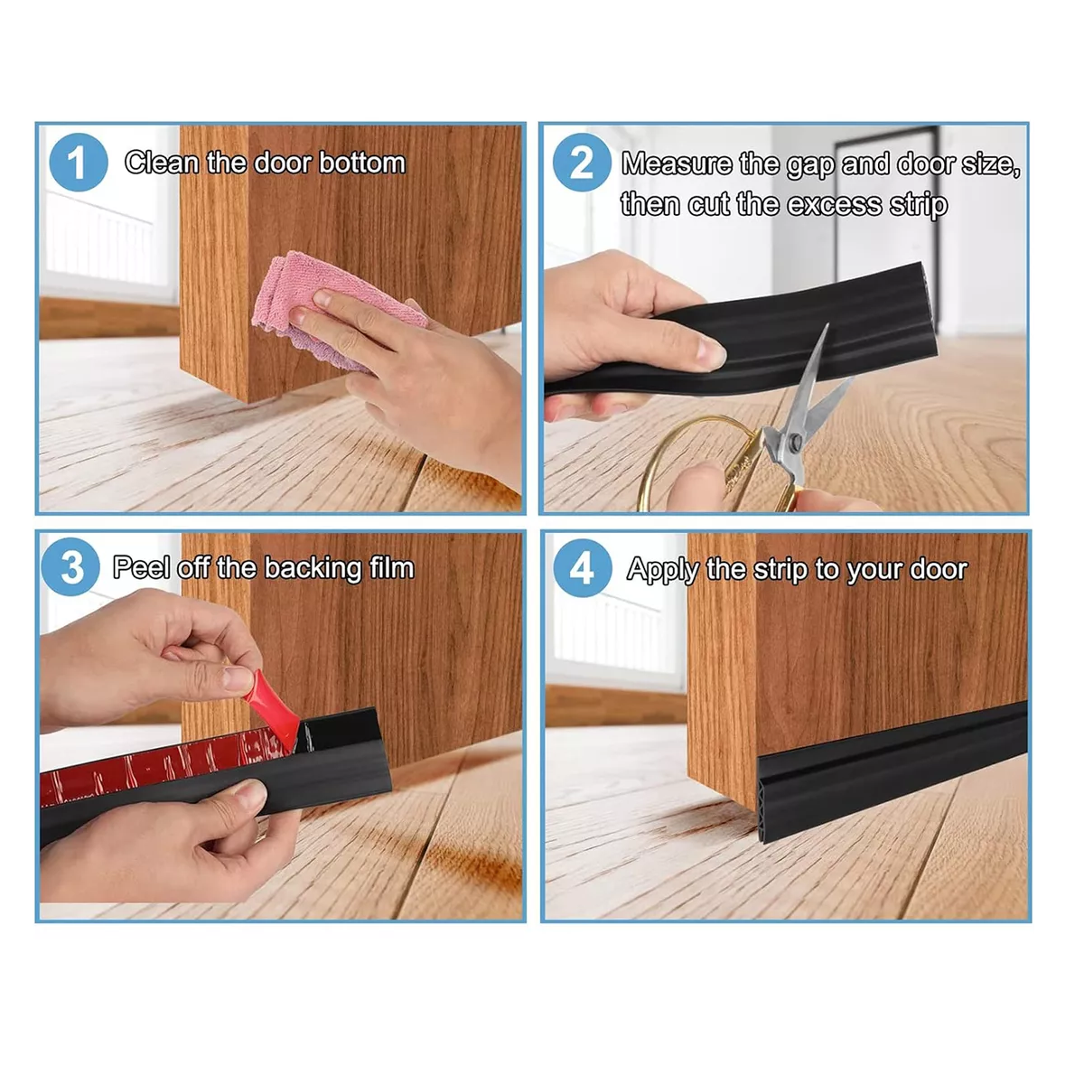 Foto 4 pulgar | 4pcs Sello Adhesivo Prueba De Polvo Para Puertas Y Ventanas Eo Safe Imports Esi-17176 Negro