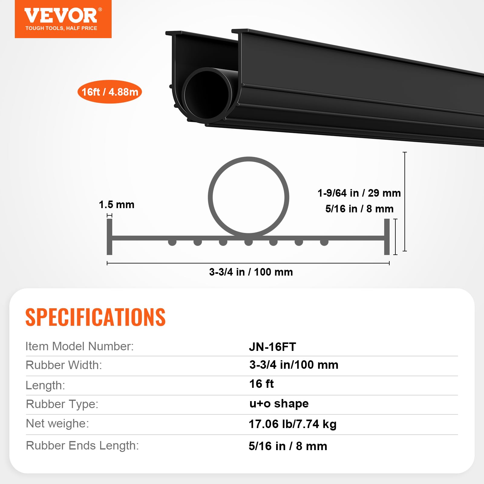 Foto 7 | Kit De Juntas Inferiores Y Umbrales Para Puertas De Garaje Vevor, 16 Pies - Venta Internacional.