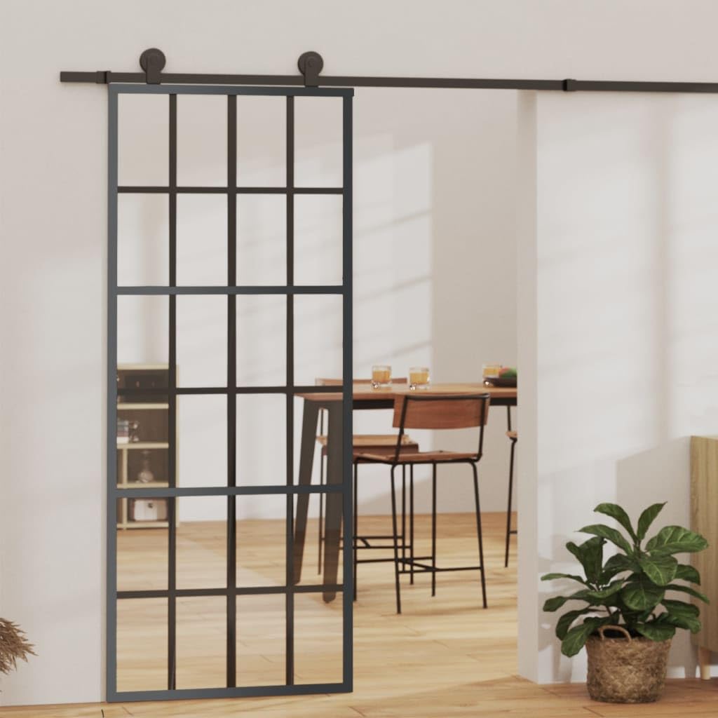 Foto 3 pulgar | Puerta Corredera Vidaxl De Vidrio Y Aluminio Negro De 76 X 205 Cm Con Tope Suave - Venta Internacional.