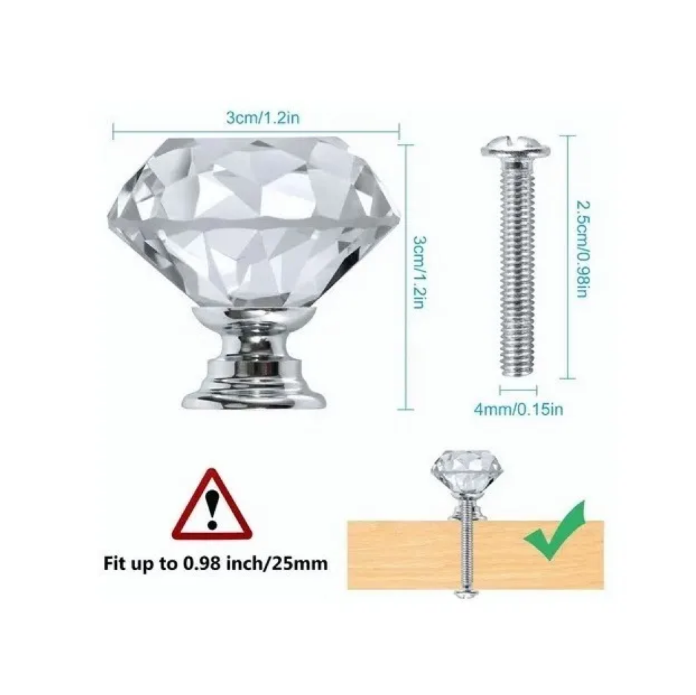 Foto 3 pulgar | Pomo De Cristal Para Cajón, 30 Mm, 20 Piezas Plata