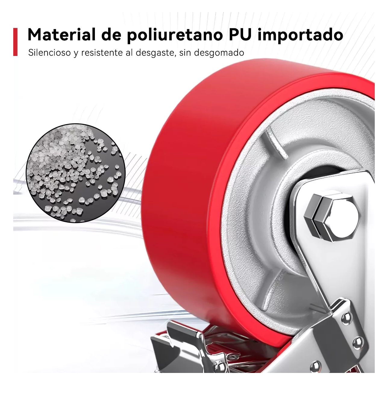 Foto 5 pulgar | Llanta Industrial Pu 6x2 Freno Total, Soporta Hasta 450 Kg Rojo/plata