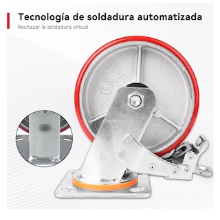 Foto 5 | Llanta Industrial Pu 6x2 Freno Total, Soporta Hasta 450 Kg Rojo/plata