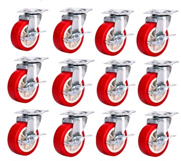 Foto 1 | 12 Pcs Ruedas De Pvc Función Giratoria Con Freno Eo Safe Imports Esi-17991 Rojo