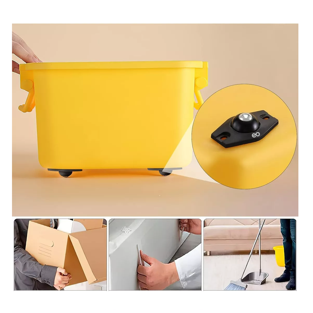 Foto 2 | 20 Mini Ruedas Giratorias Adhesivas Universal Eo Safe Imports Esi-17992-1 Negro Marca