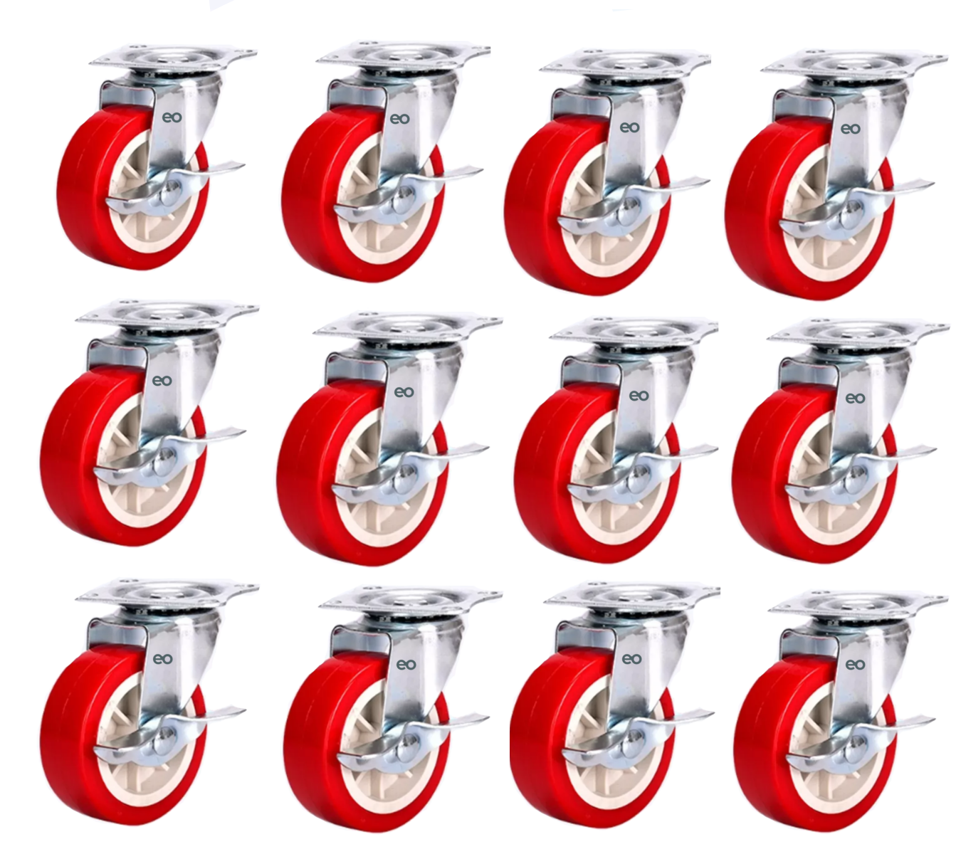 Foto 2 pulgar | 12 Pcs Ruedas De Pvc Función Giratoria Con Freno Eo Safe Imports Esi-17991-1 Rojo