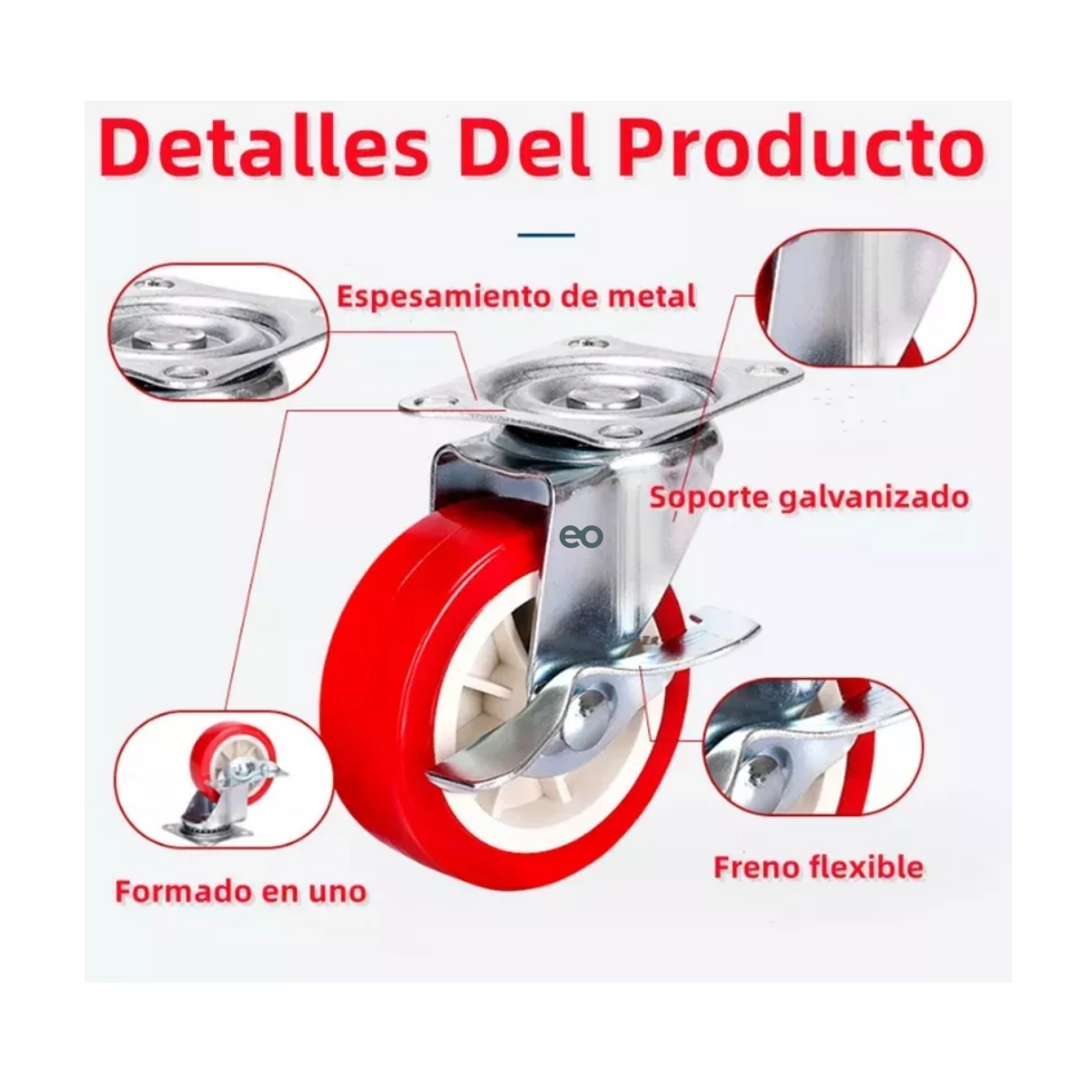 Foto 3 pulgar | 12 Pcs Ruedas De Pvc Función Giratoria Con Freno Eo Safe Imports Esi-17991-1 Rojo