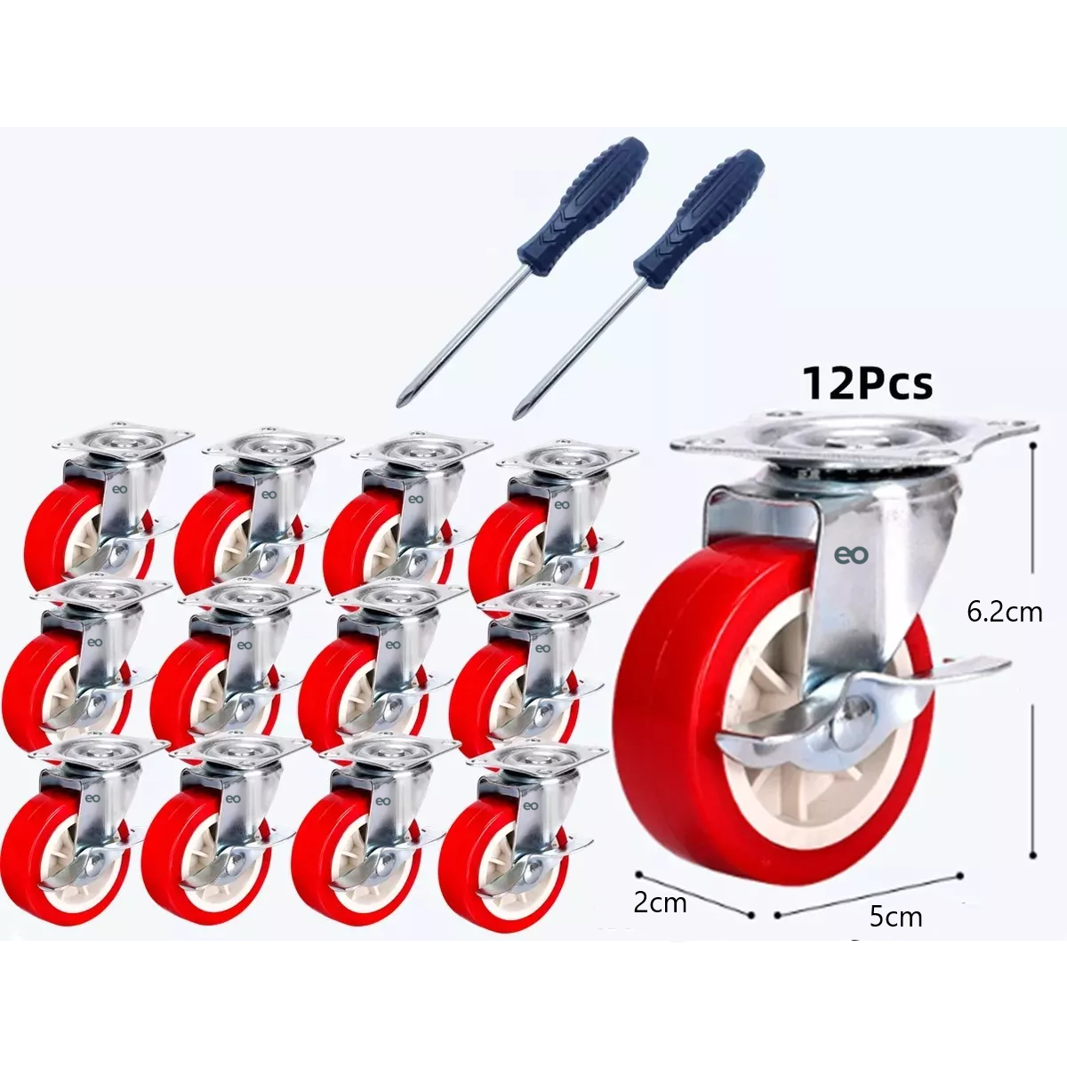Foto 5 pulgar | 12 Pcs Ruedas De Pvc Función Giratoria Con Freno Eo Safe Imports Esi-17991-1 Rojo