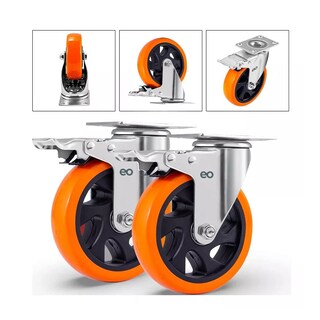 Foto 2 | Rueda De Pvc 360° Función Giratoria Rodaja Con Freno 4 Pcs Eo Safe Imports Esi-8461 Naranja