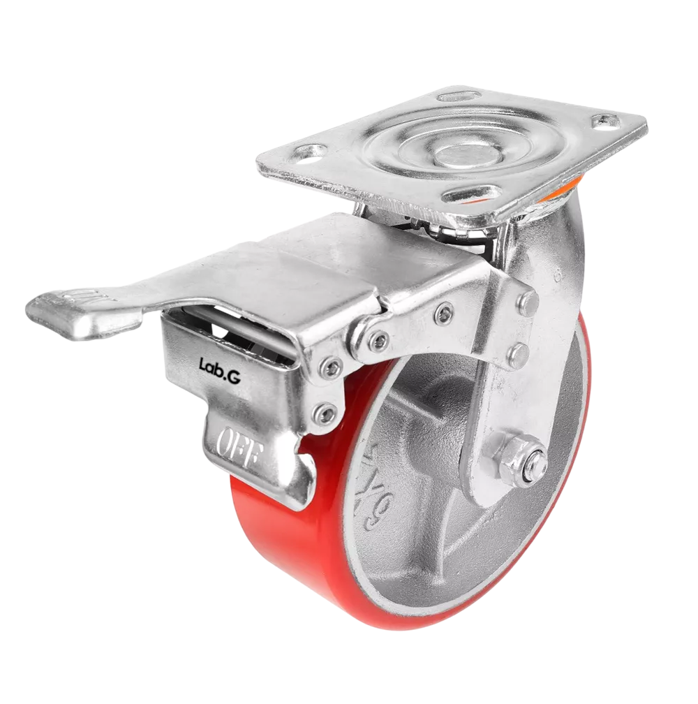 Llanta Industrial Pu Lab.g  6x2 Freno Total, Soporta Hasta 450 Kg Rojo/plata