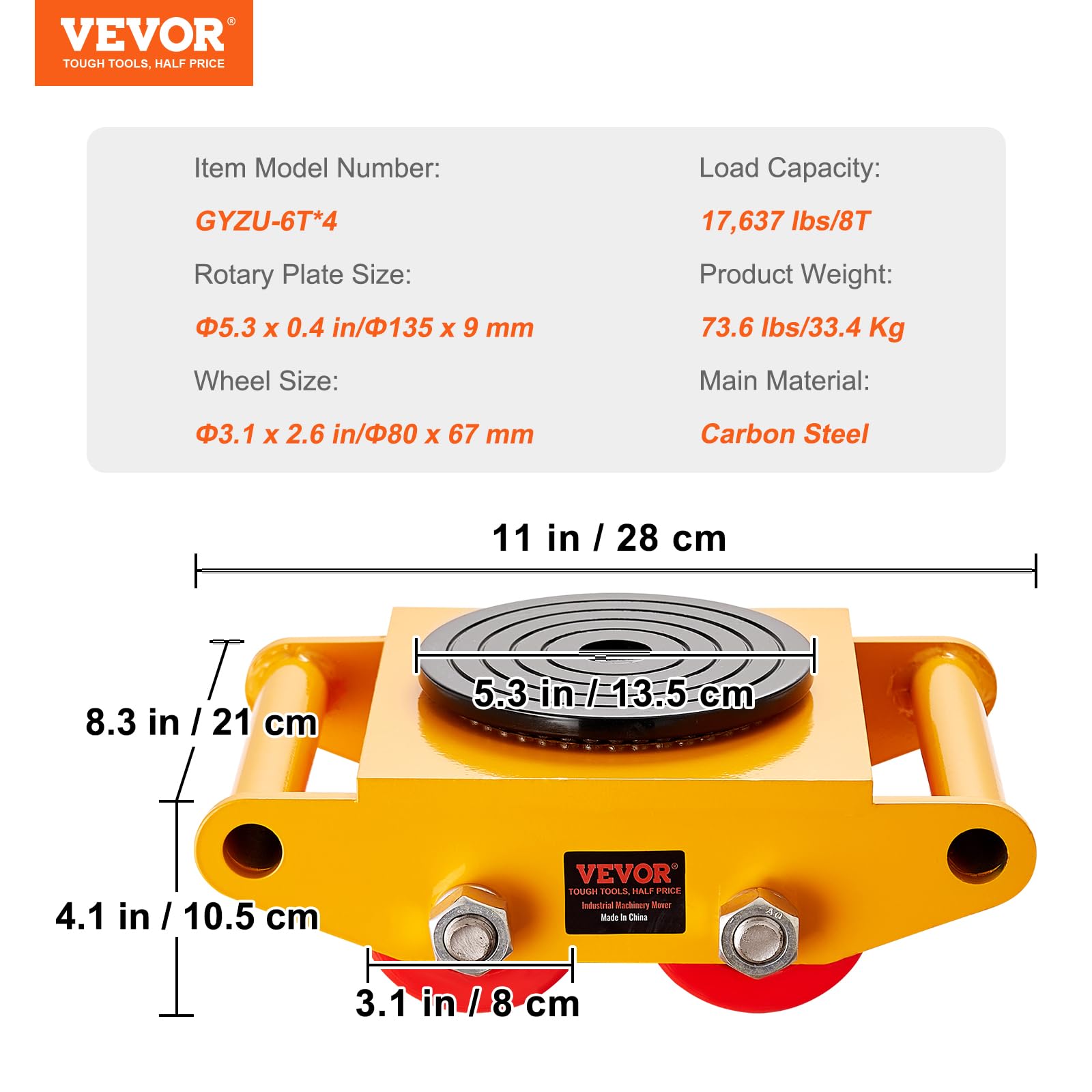 Foto 7 | Transportador De Maquinaria Industrial Machinery Skate Dolly Vevor 8t - Venta Internacional.