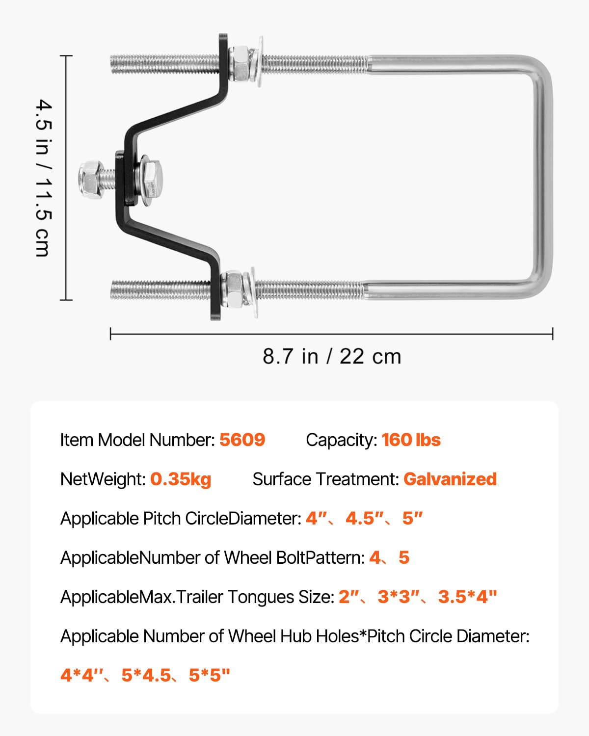 Foto 8 pulgar | Soporte De Neumáticos De Repuesto Vevor Con Perno En U De 160 Libras De Capacidad, Chapado En Zinc - Venta Internacion