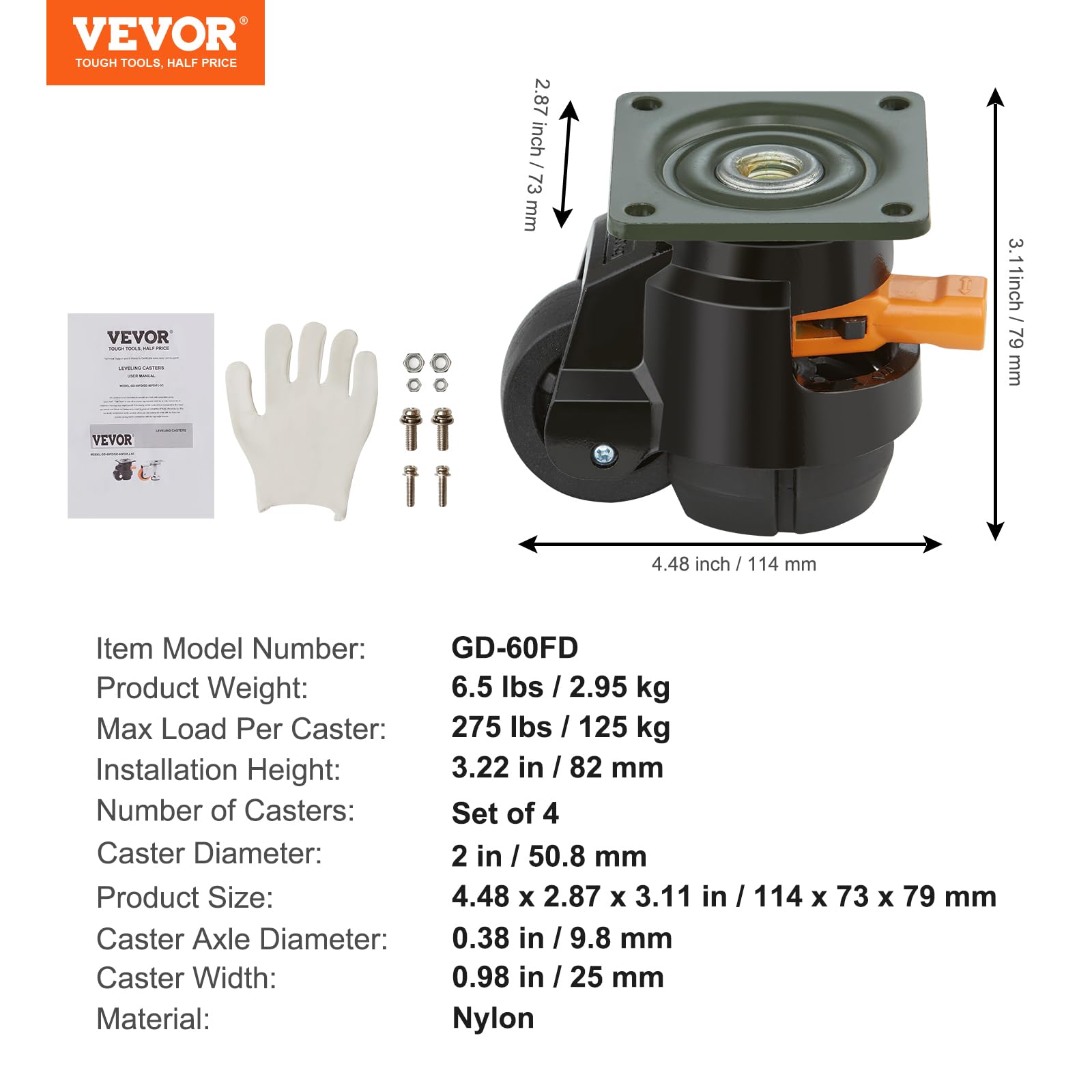 Foto 7 pulgar | Juego De 4 Ruedas Niveladoras Vevor Con Capacidad De Carga Total De 1000 Kg - Venta Internacional.
